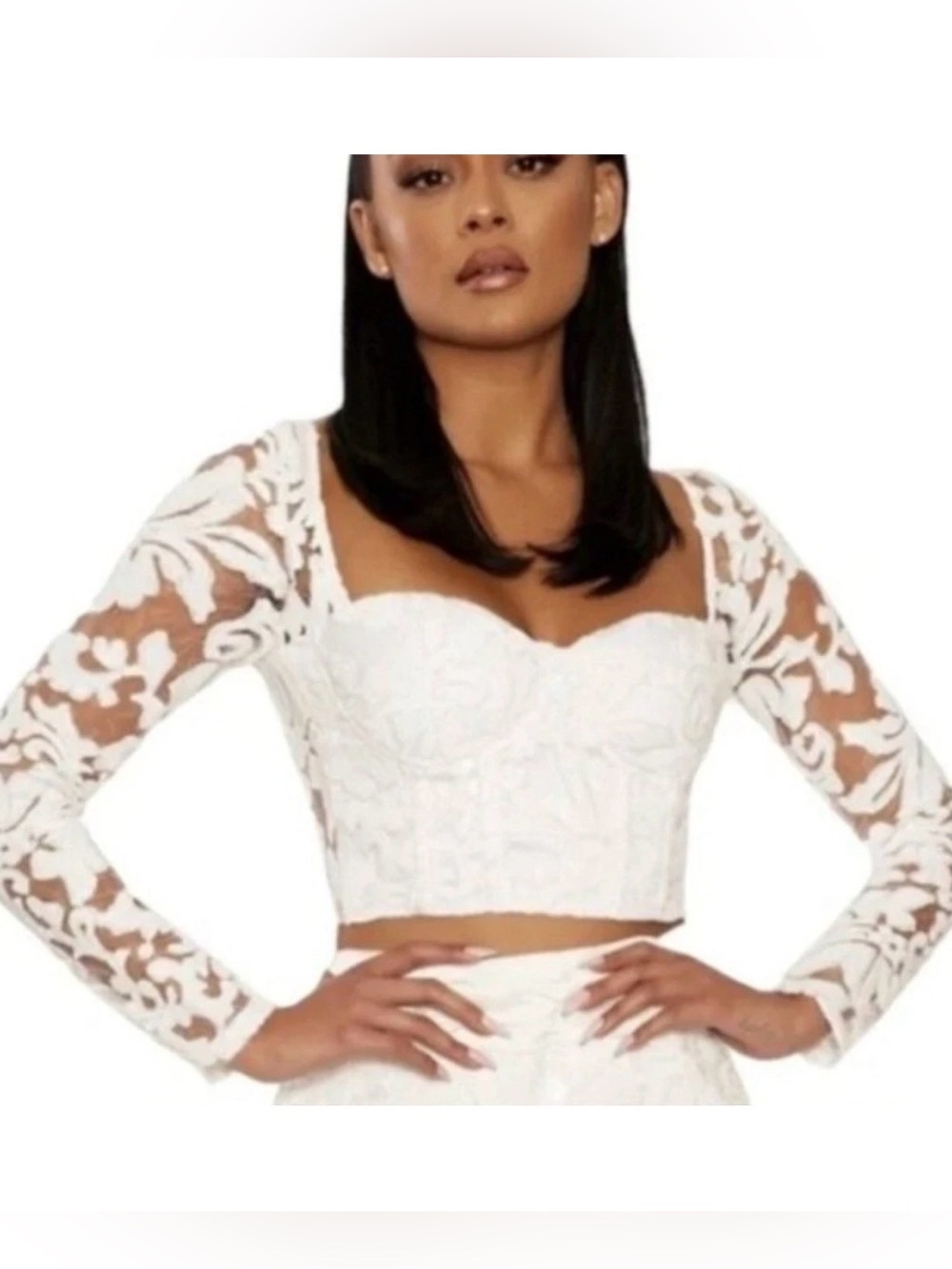 NWOT Naked Wardrobe The Statement White Lace Sequin Corset Bustier Crop Top